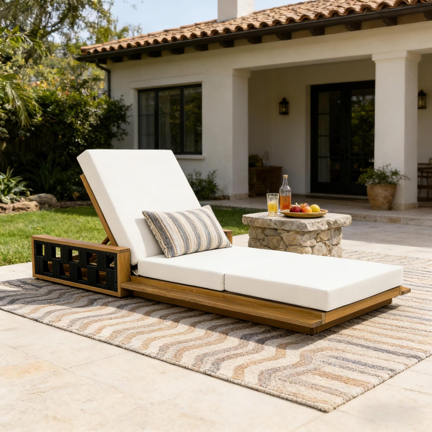 Christopher Knight Home Arly Acacia Wood Chaise Lounge Chair Outdoor with 3-Fold Cushion, Adjustable Backrest Sun Lounger Recliner, Wooden Patio Sun Bathing Lounge Chair, Teak+Cream
