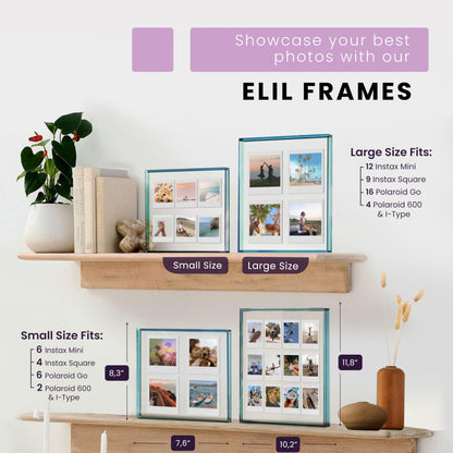 Elil 5x7 Acrylic Picture Frame – Blue Floating Polaroid Fujifilm Instax Display 8.3" x 7.6" Holds 5x7 Photo or 6 Mini or Go Print Double-Sided Collage for Desk Wedding Anniversary Graduation