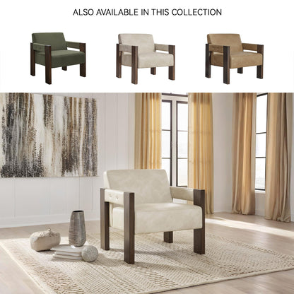 Signature Design by Ashley Adlanlock Contemporary Faux Leather Upholstered Solid Wood Accent Chair, Beige & Dark Brown