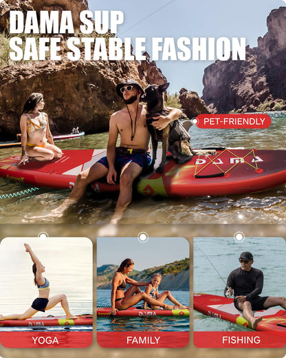 DAMA Stand Up Paddle Board, Stable Extra Wide All-Around Design for Beginners, 11'6" x 34" x 6", for 2+1 People and Pets, 450 lbs Capacity, Family Use on Lakes, Rivers and Coastal Waters