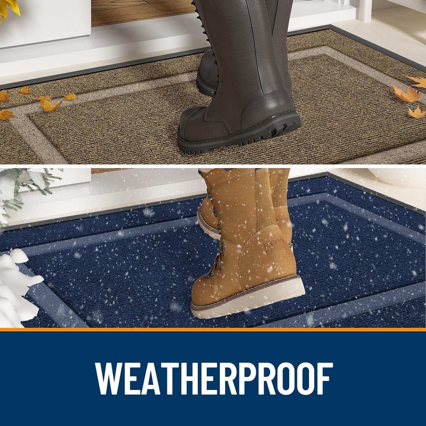 OLANLY Waterproof Front Door Mat - All-Season Indoor/Outdoor Doormat | Sturdy Natural Rubber, Easy Clean, 29.5x17 Off-White