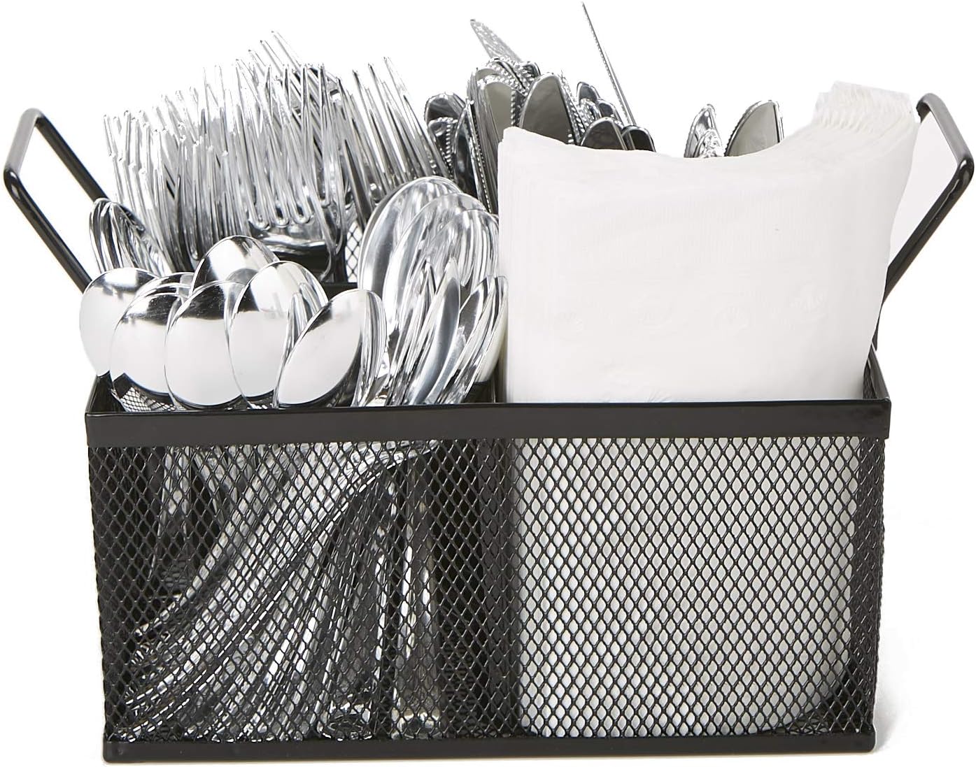 Mind Reader Utensil Accessory Caddy, Black Metal Mesh Organizer for Countertop, Office, Kitchen, 8.5" L x 8.5" W
