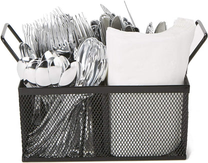 Mind Reader Utensil Accessory Caddy, Black Metal Mesh Organizer for Countertop, Office, Kitchen, 8.5" L x 8.5" W
