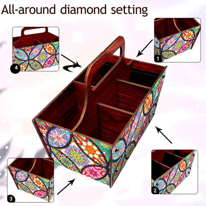 Xylzzuit Diamond Art Painting Multi-grid Storage Box with Handle Wooden DIY Assembly Tabletop Makeup Brushes Pens Desktop Craft Organizer Living Room Office Home (Mandala)