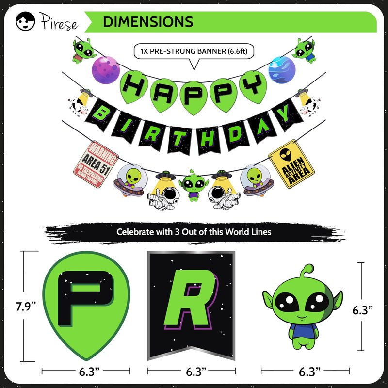 Pirese Alien Party Decorations, Alien Birthday Decorations, UFO Party Decorations | Space Birthday Decorations | Space Themed Party Decorations | Alien Birthday Banner | Alien Party Supplies | Area 51