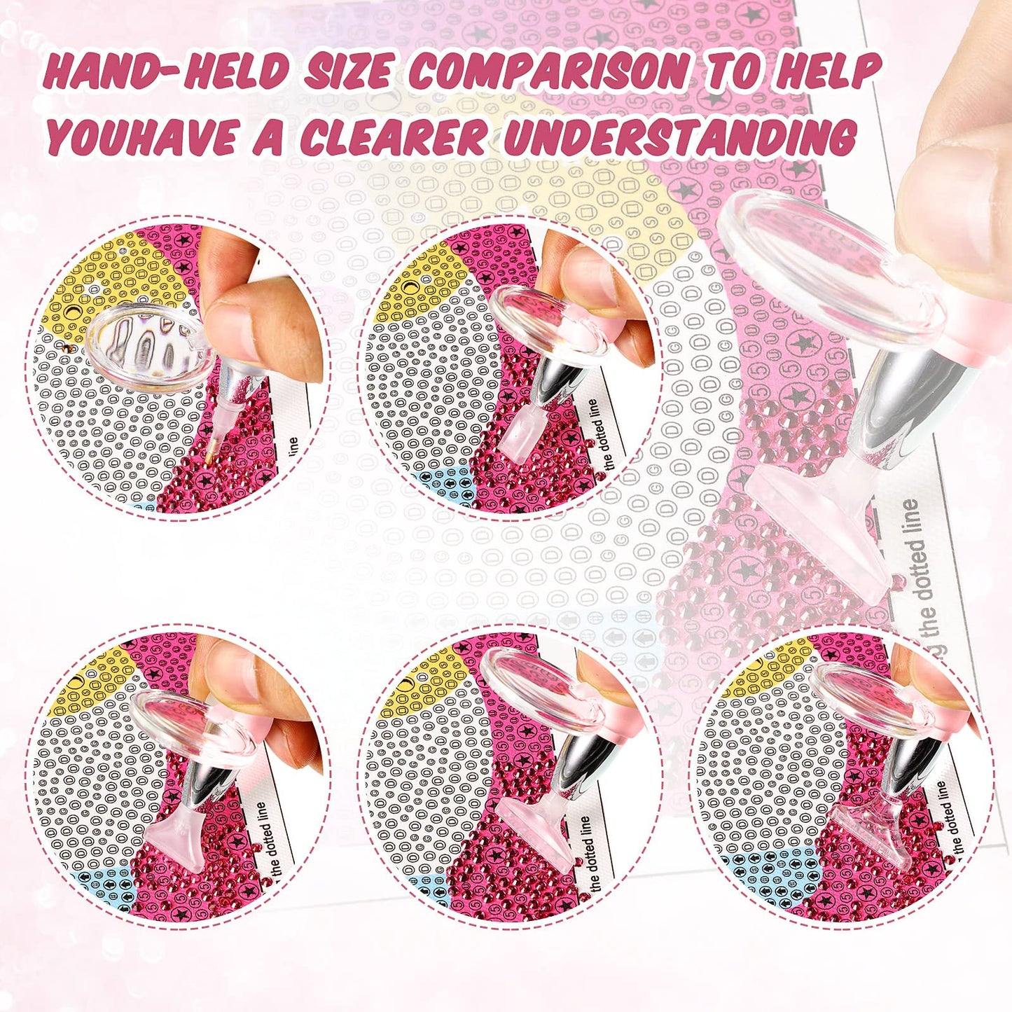 Chuangdi 2 Pcs Diamond Painting Art Drill Pen with Light Diamond Painting Accessories and Tools 12 Pen Heads 2 Anti-slip Mats 2 Wax Organizer Cases for DIY Craft Supplies(Purple, Pink)