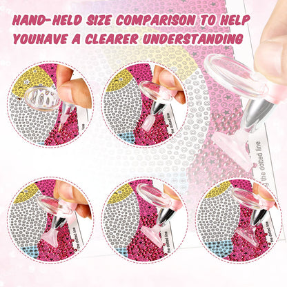Chuangdi 2 Pcs Diamond Painting Art Drill Pen with Light Diamond Painting Accessories and Tools 12 Pen Heads 2 Anti-slip Mats 2 Wax Organizer Cases for DIY Craft Supplies(Purple, Pink)