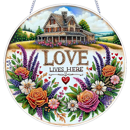 5D Diamond Painting Kit for Adults, DIY Hanging Flower Suncatcher Pendant - Crystal Rhinestone Art with Gift Box, Home Window Ornament, Double Sided (Flower House)