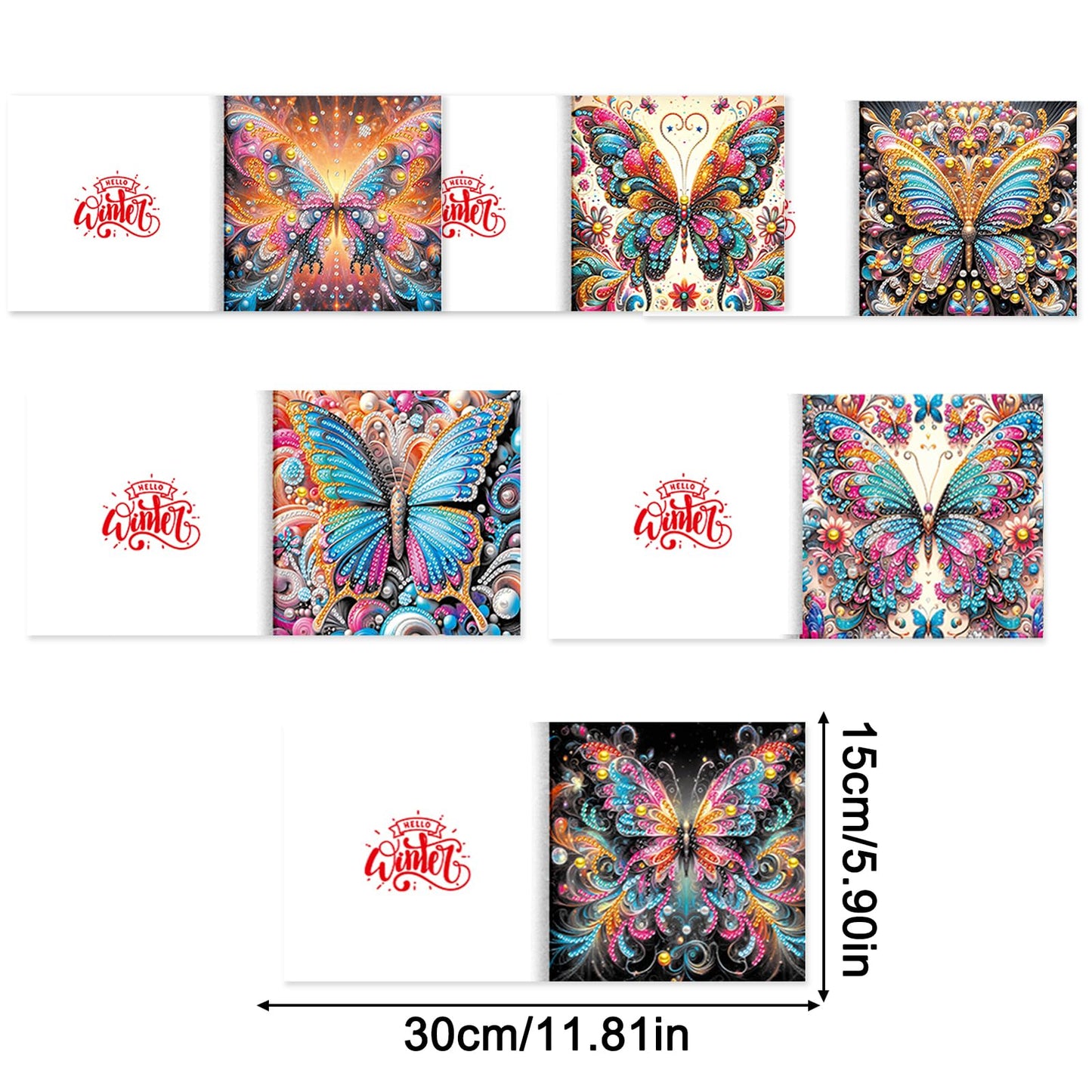 pigpigboss 6 Packs Butterfly Diamond Art Greeting Cards with Envelope, Special Shaped Drill Flower Butterfly Diamond Art Birthday Thank You Cards for Adult Holiday Blessing