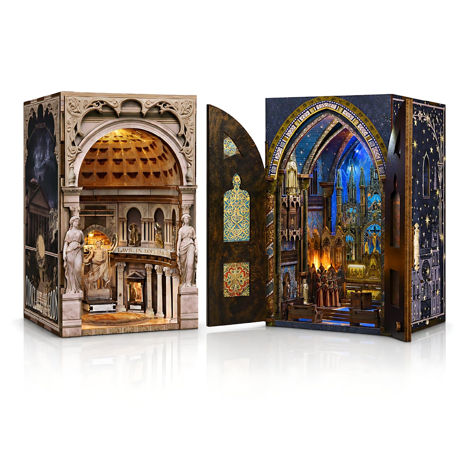 MiniCity 2 Pack Book Nook Kit - DIY Miniature House Kit for Adults, Teens, and Kids, 3D Wooden Puzzles with LED Light, Dollhouse Craft Kit for Family and Friends, Great Gift Idea