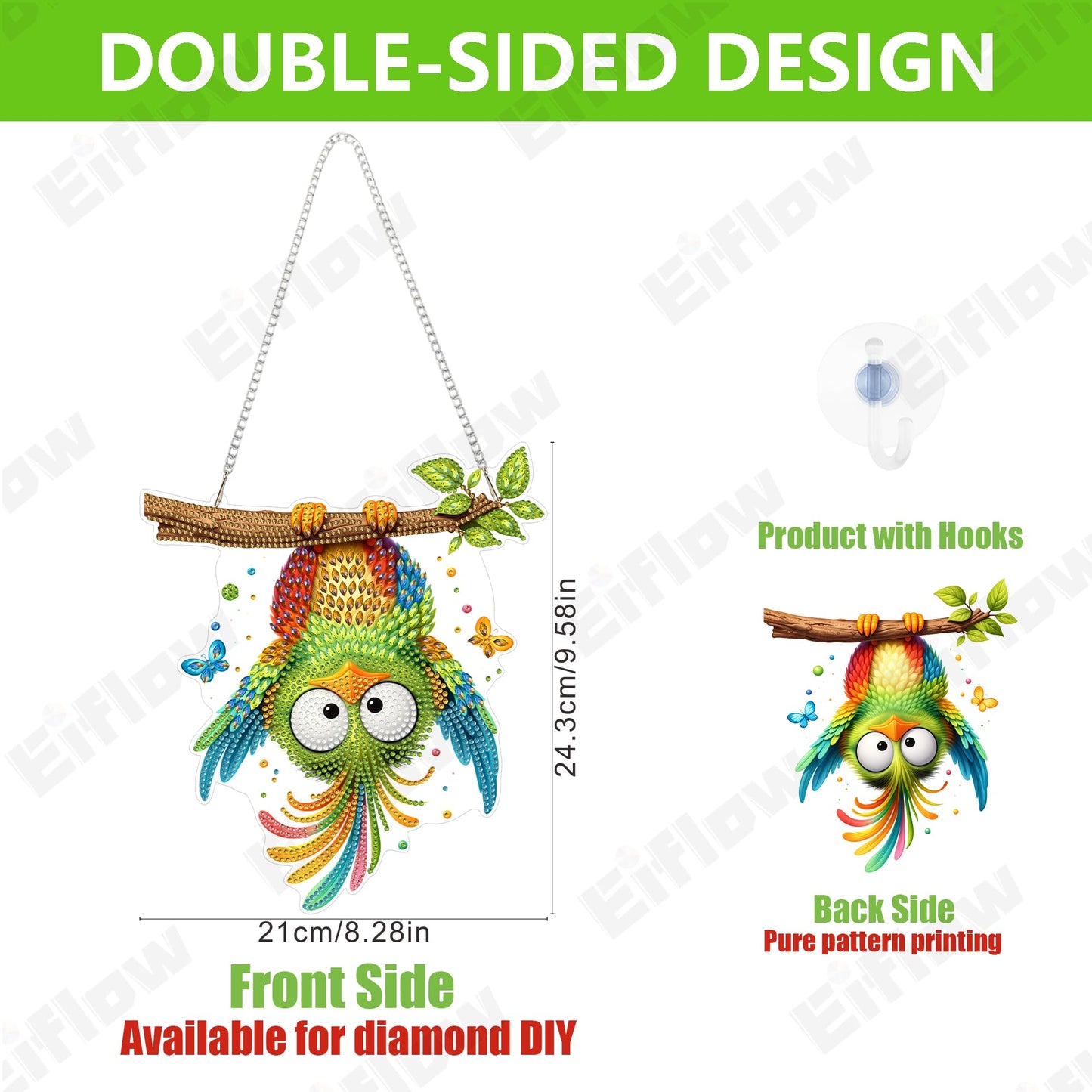 Eiflow Acrylic Diamond Art Hanging Kit for Adults, DIY Diamonds Painting Door Hanger Board Kit, Special Crystal Diamond Art Painting Pendant Ornament (Bird)