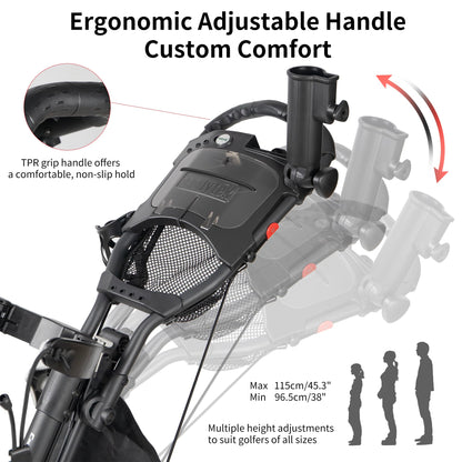 Caddytek CaddyLite One Swivel V8 Golf Push Cart - 3 Wheel Lightweight Folding Trolley with 360° Swivel Front Wheel, Cooler Basket, Umbrella and Drink Holder, Adjustable Handle
