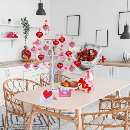 Sggvecsy 2 Pack Birch Trees with Heart Ornaments 24’’ Artificial Heart Table Tree Valentines Day Decorations with Cards Tree Decor for Valentine's Day Gifts Home Party Festival Decorations