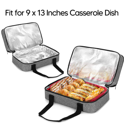Trunab Casserole Carrier for Hot or Cold Food Insulated Casserole Dish Carrier Thermal Tote Bag for Picnic, Fits 9"×13" Baking Dish, 11 x 15 Foil Pans, Grey