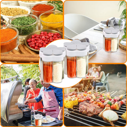 2 PCS Travel Spice Containers 5 in 1 Camping Seasoning Jars, Clear Plastic Condiment Bottle for BBQ, Picnic