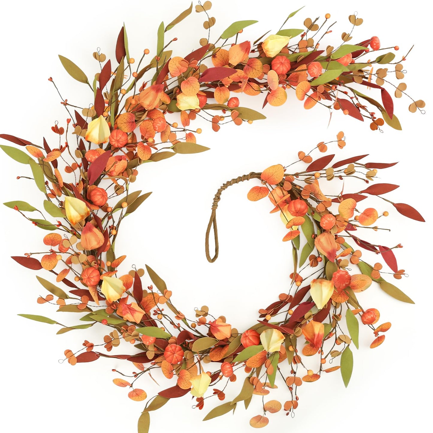 Fall Decor, Fall Garland, 6FT Autumn Eucalyptus Leaves Pumpkin Harvest Festival Thanksgiving Christmas Hanging Garlands for Home Wedding Mantle Indoor Window Wall Arch Background Decoration