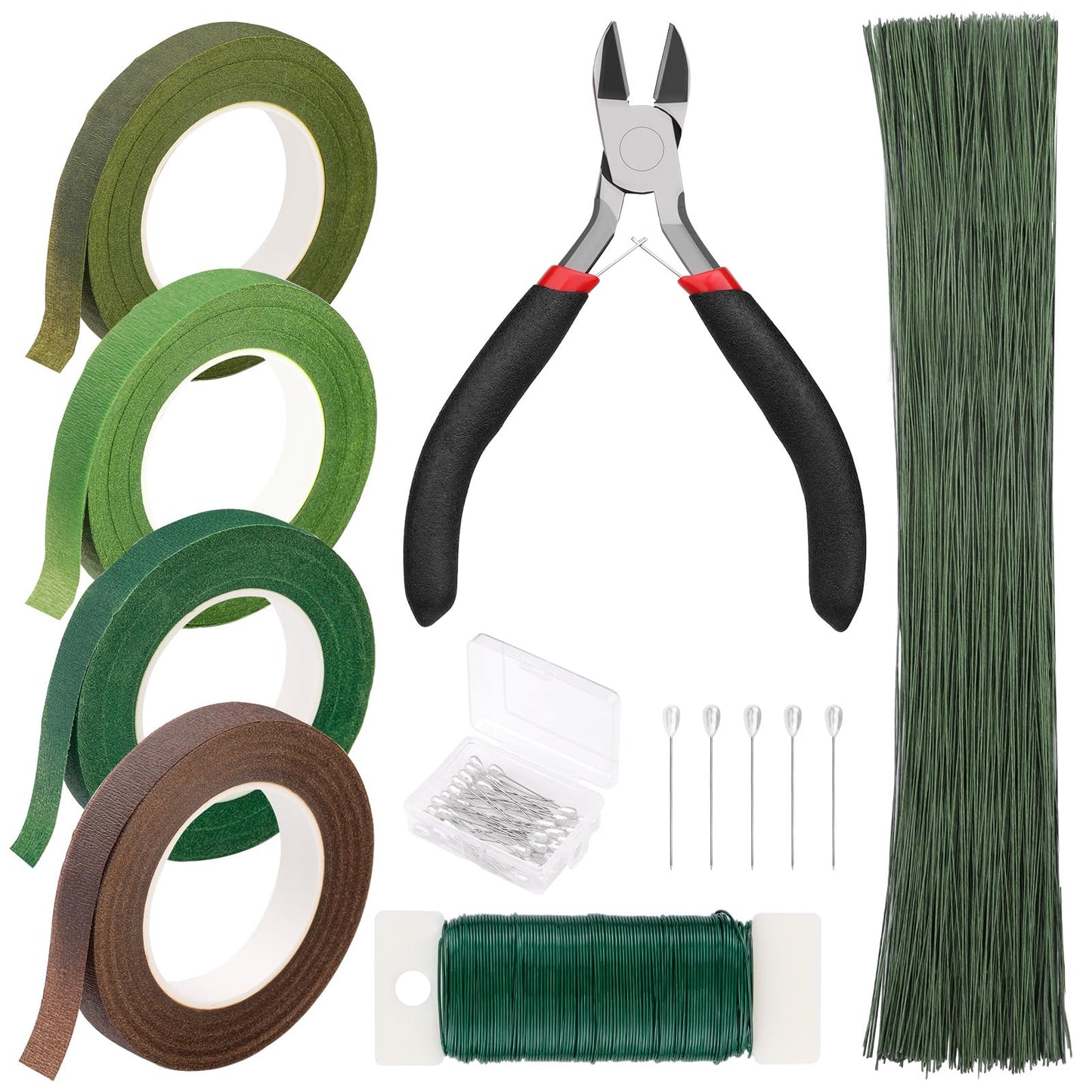 SOCNITC Floral Tape and Wire, Florist Arrangement Tools Kit with Floral Tape Wire Cutter Boutonniere Pin for Bouquets,Wrap Florist,Flower Project