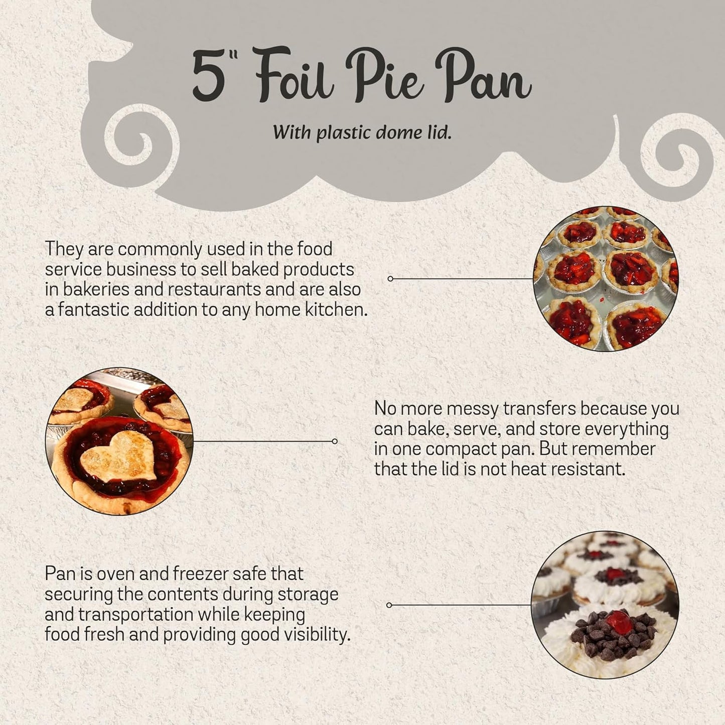 Disposable Aluminum Foil Tart Pan with Lid, 5" Individual Pie Pans, Mini Pie Pans, Pot Pie Tins, Baking Pan, Perfect