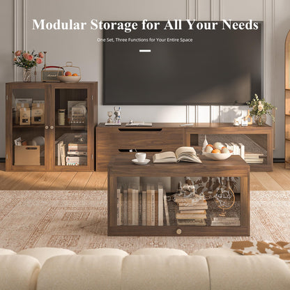 Easyego 63‘’Storage Cabinet,Sideboard Buffet Cabinet with Glass Doors and Drawers,Modern Wood Coffee Bar for Kitchen, Living Room,Dining Room，Entryway-Walnut