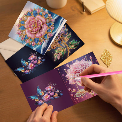 JZHYOAN 6Pcs Diamond Painting Cards Birthday Greeting Cards for Holidays Celebrations Diamond Art Card with Envelopes Crystal Arts Craft DIY Flower Gem Art Gem Painting Mosaic Kit for Adults