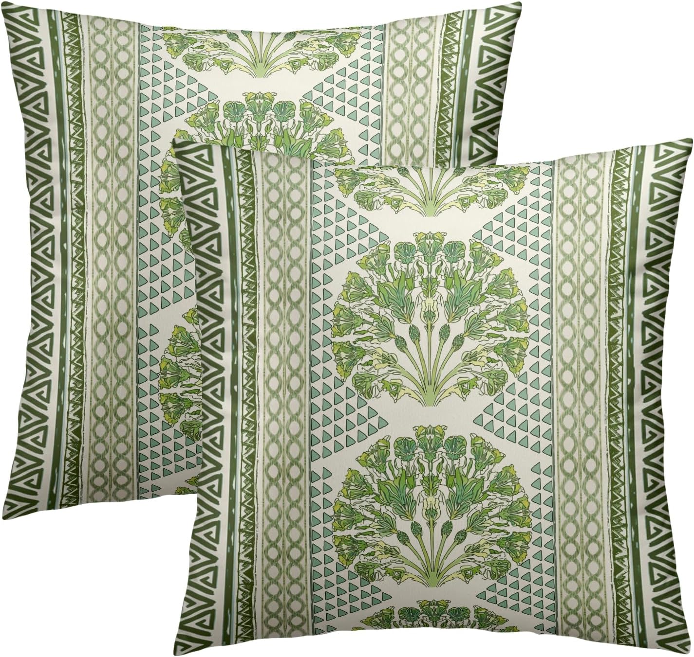 Sweetshow Summer 18 Inches Set 2 Sage Green Flowers Pillowcovers Geometric Throw Pillow Covers Cushion Case for Sofa