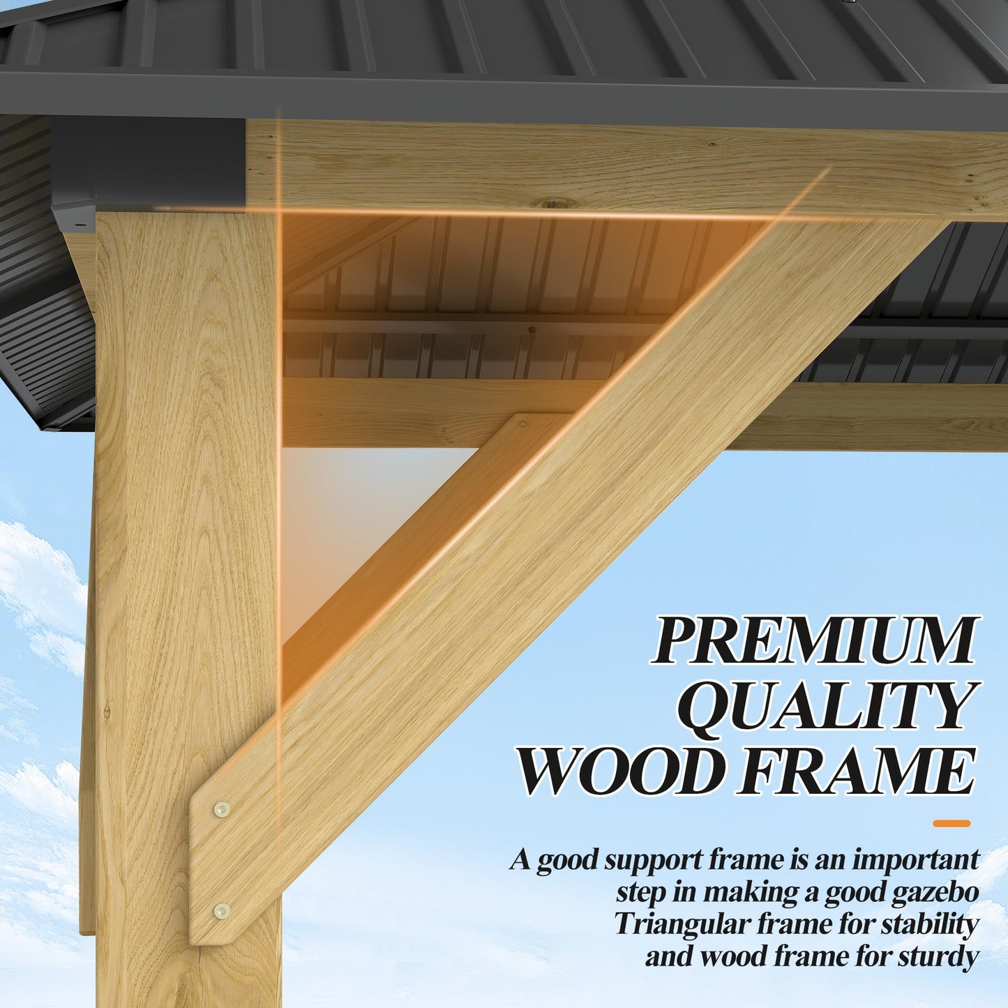 GARTOO 10' x 12' Outdoor Wooden Gazebo - Patio Hardtop Gazebo Permanent Wooden Pavilion with Galvanized Steel Double Roof, Wood Gazebos for Garden, Lawn, Poolside, Backyard Deck