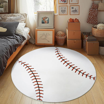 Washable,40 Inch Soft Round Rugs for Bedroom, Baseball Rug for Boys, Bedside Area Kids Carpet, Baseballs Lovers Home