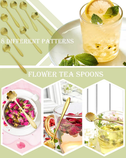 ESRISE 16 Pcs Stainless Steel Cute Tea Spoons, Gold Coffee Spoon for Tea Party Decorations