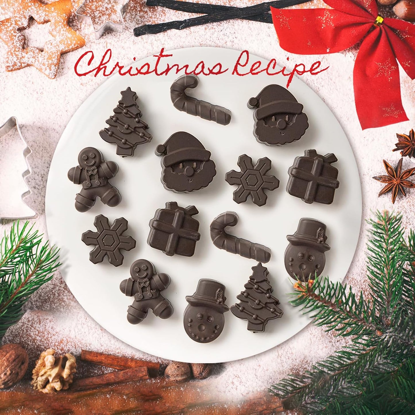 Christmas Silicone Chocolate Molds, 2PCS Holiday Gummy Candy Molds for Jello, Ice Cubes, Soaps