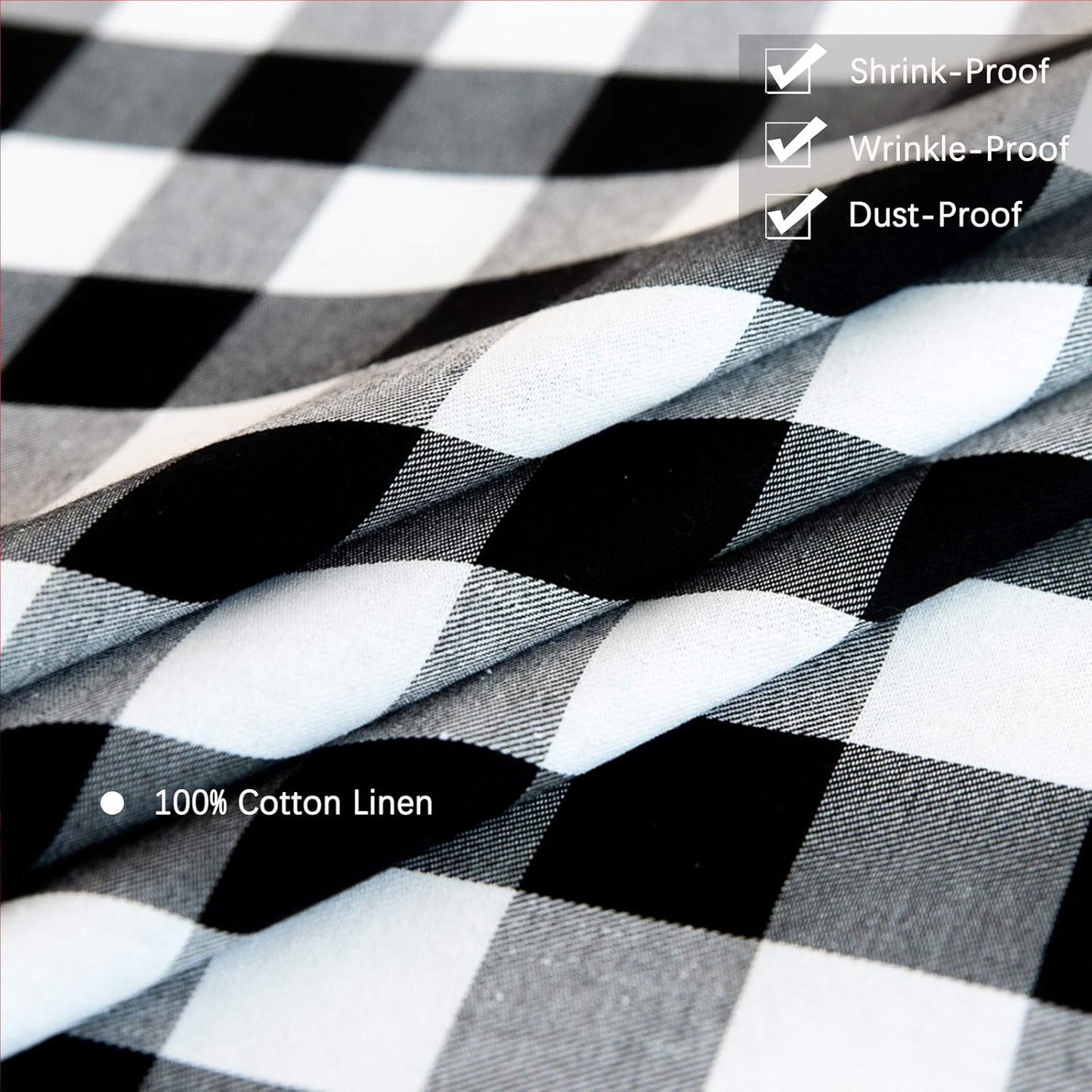 Buffalo Plaid Round Tablecloth, Checkered Cotton Linen Table Cover for Kitchen Dining Room, 48 Inch