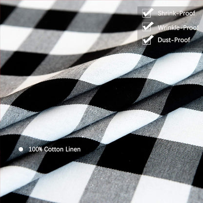 Buffalo Plaid Round Tablecloth, Checkered Cotton Linen Table Cover for Kitchen Dining Room, 48 Inch