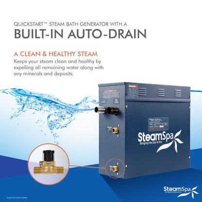 SteamSpa 9kW Steam Sauna Generator Premium Bundle 240V Steam Generator with Touch Pad Control, Steamheads, Pressure Relief Valve, Built-in Auto Drain and Plumber Quick Install Kit PRT900CH-A