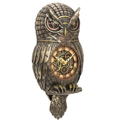 Veronese Design 12.5" Tall Steampunk Owl Pendulum Wall Clock Cold Cast Resin Antique Bronze Finish Wall Sculpture