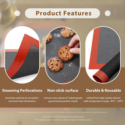Professional Silicone Bread Baking Mat, Non Stick Oven Liner, Perforated Steaming Mesh, Half Sheet Size