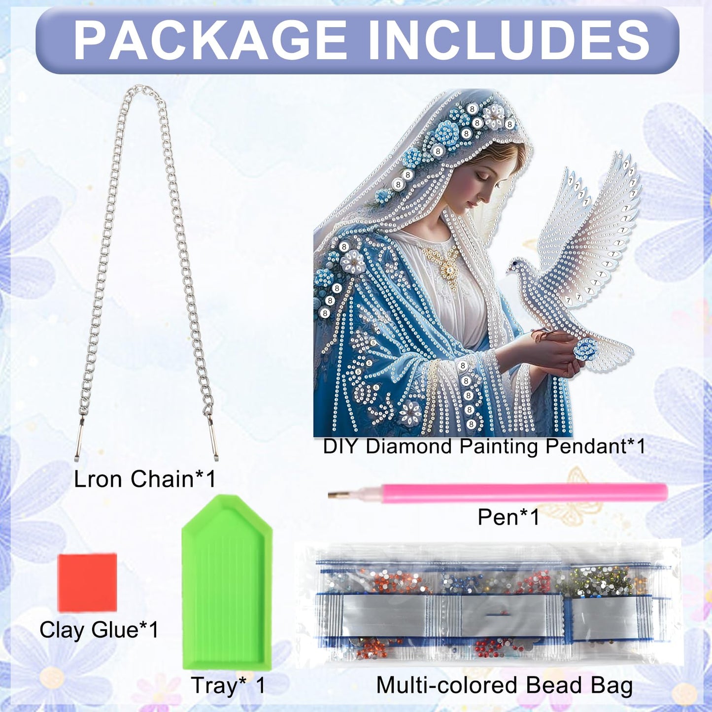 AiYuanzsh Diamond Art Hanging Kit Virgin Mary with Dove, Religious Special Shaped Diamond Painting Suncatcher Ornament for Adults DIY Spiritual Wall Window Pendant Decor