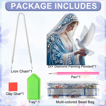 AiYuanzsh Diamond Art Hanging Kit Virgin Mary with Dove, Religious Special Shaped Diamond Painting Suncatcher Ornament for Adults DIY Spiritual Wall Window Pendant Decor