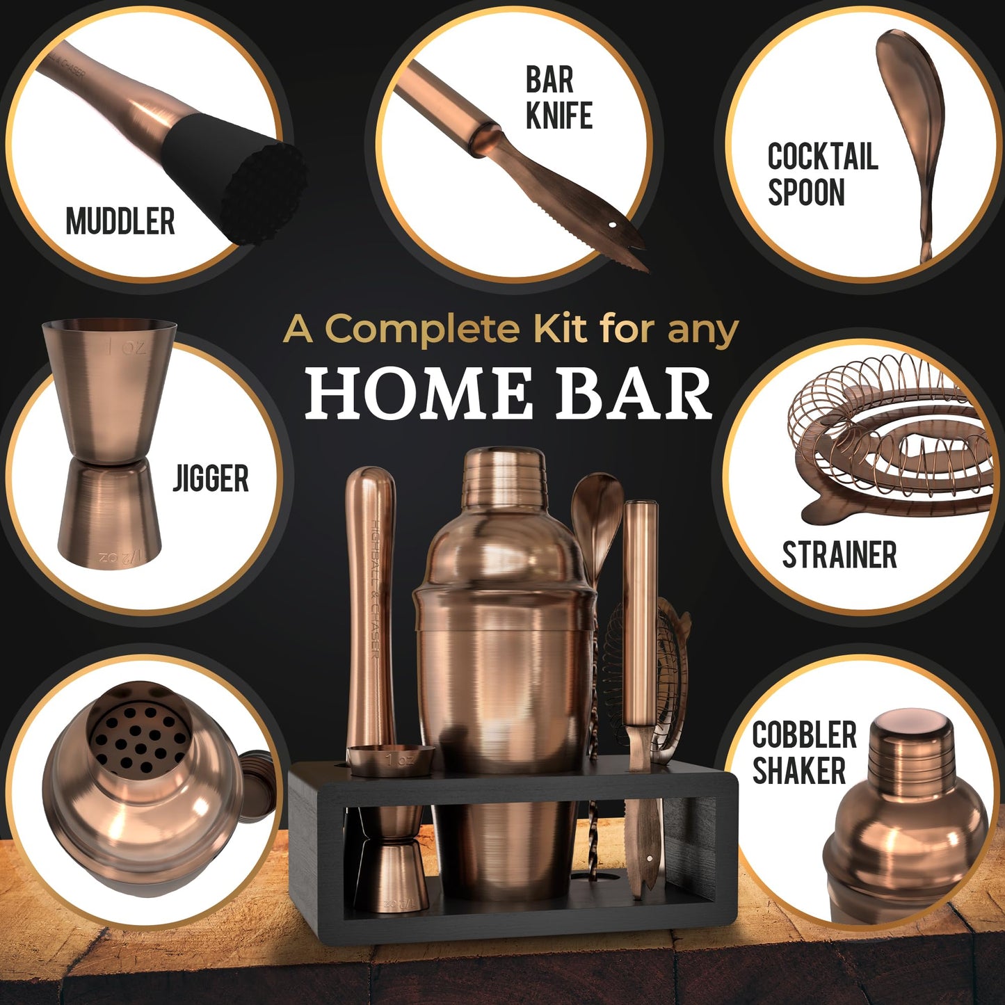 Highball & Chaser Cocktail Shaker Set: Bartender Kit for Home Bar Mixology Cocktail Bar Set Plus E-Book with 30 Recipes