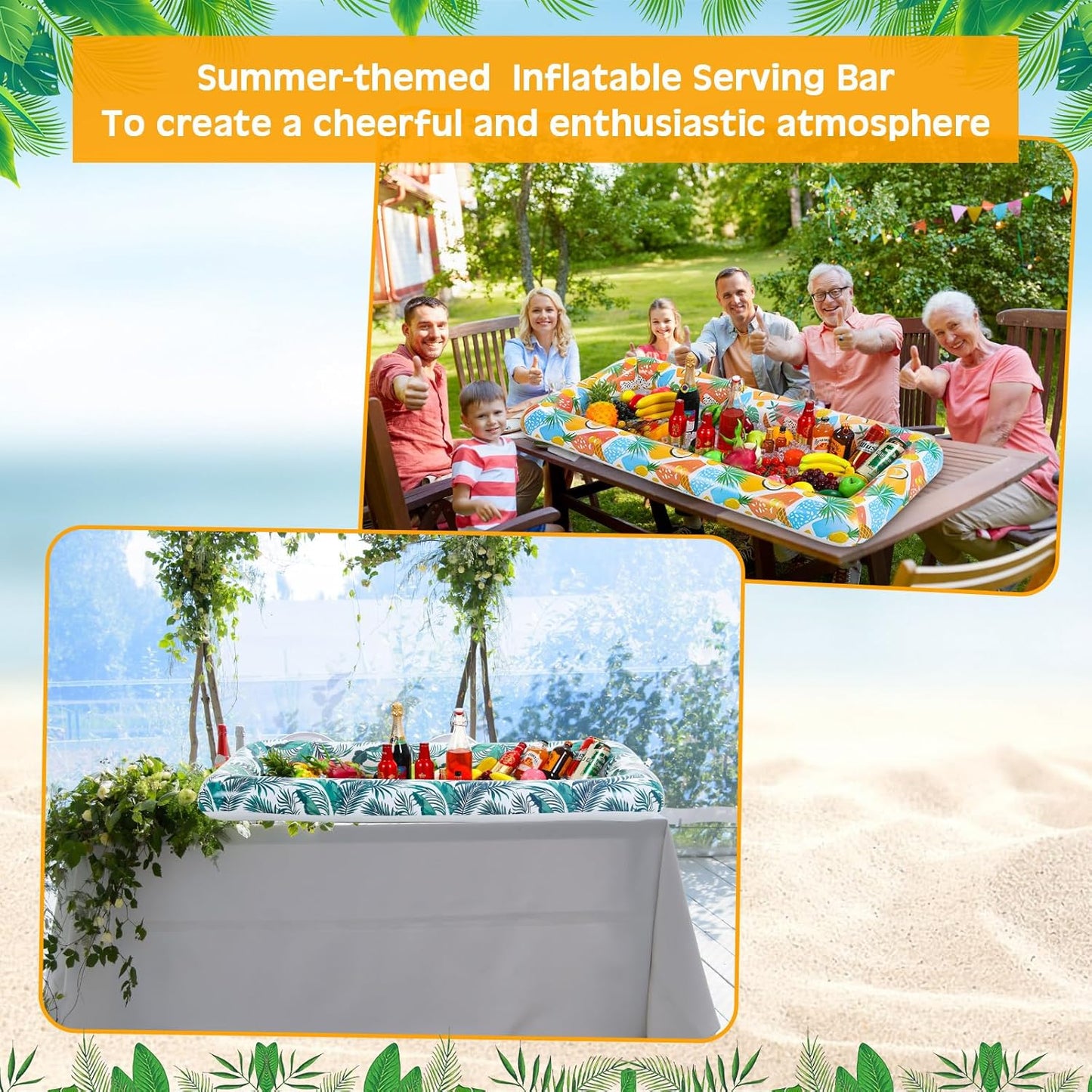 Yousoontic Inflatable Serving Bar - 3 Pcs Tiki Tropical Style Food Drink Containers for BBQ Pool Luau Party