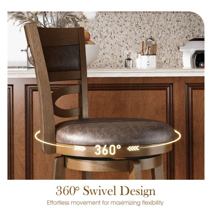 Sophia & William Swivel Bar Stools Set of 2, 26 Inch Counter Height Barstools with Backrest & Solid Wood Legs, Faux Leather Bar Stools for Kitchen Island