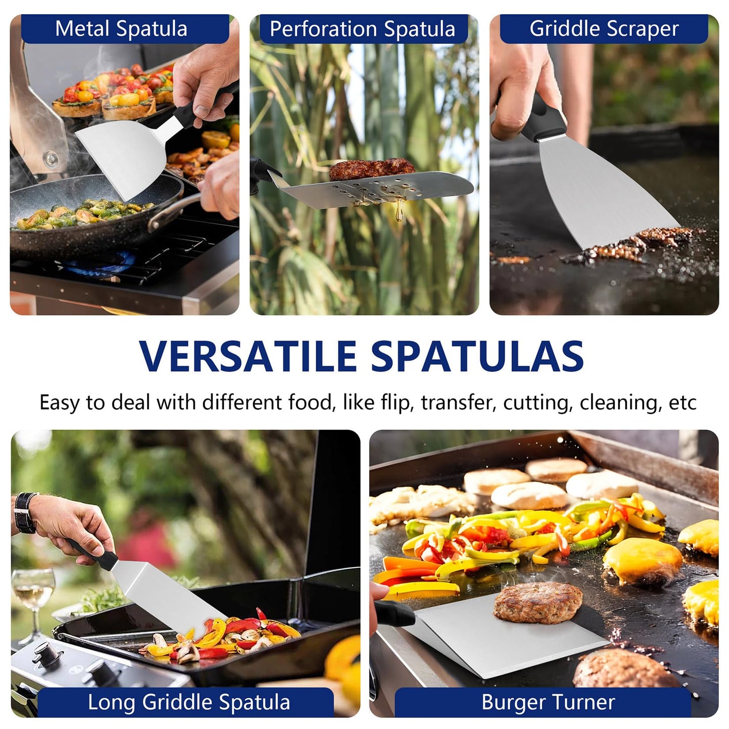 18Pcs Griddle Accessories Kit for Blackstone, Joyfair Flattop Grilling Accessory Set with Smash Burger Press, Stainless Steel Spatula Tools with Basting Cover for Outdoor BBQ Cooking (PP Handles)