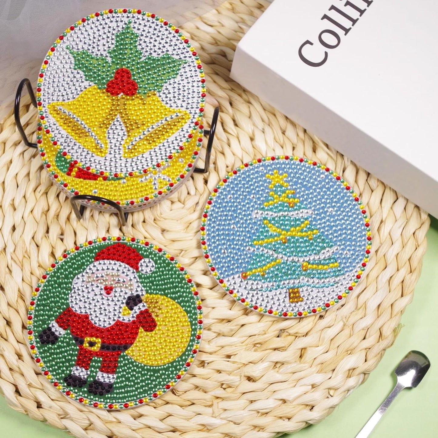 Vcekract Christmas Diamond Art Kits, 6PCS Christmas Diamond Painting Coasters with Holder, Diamond Art Kits for Adults