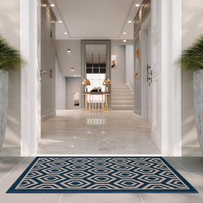 SAFAVIEH Courtyard Collection 2' x 3'7" Navy/Beige CY6902 Indoor/Outdoor Waterproof Accent Rug for Patio, Backyard