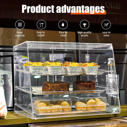 2PCS 3-Tier Commercial Countertop Bakery Display Case with Rear Doors, 20.9 x 17.3 x 16.7 inches, Clear Countertop Cabinet for Pastries and Desserts