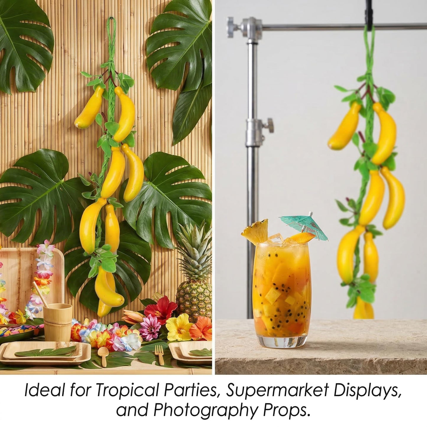 Veemoon 2pcs Artificial Small Hanging Bananas Bunch, Farmhouse Wall Fake Fruit Decoration Artificial Bananas String Lifelike Foam Tropical Fruit Ornament for Home Shop Window Display Props, 23.19"