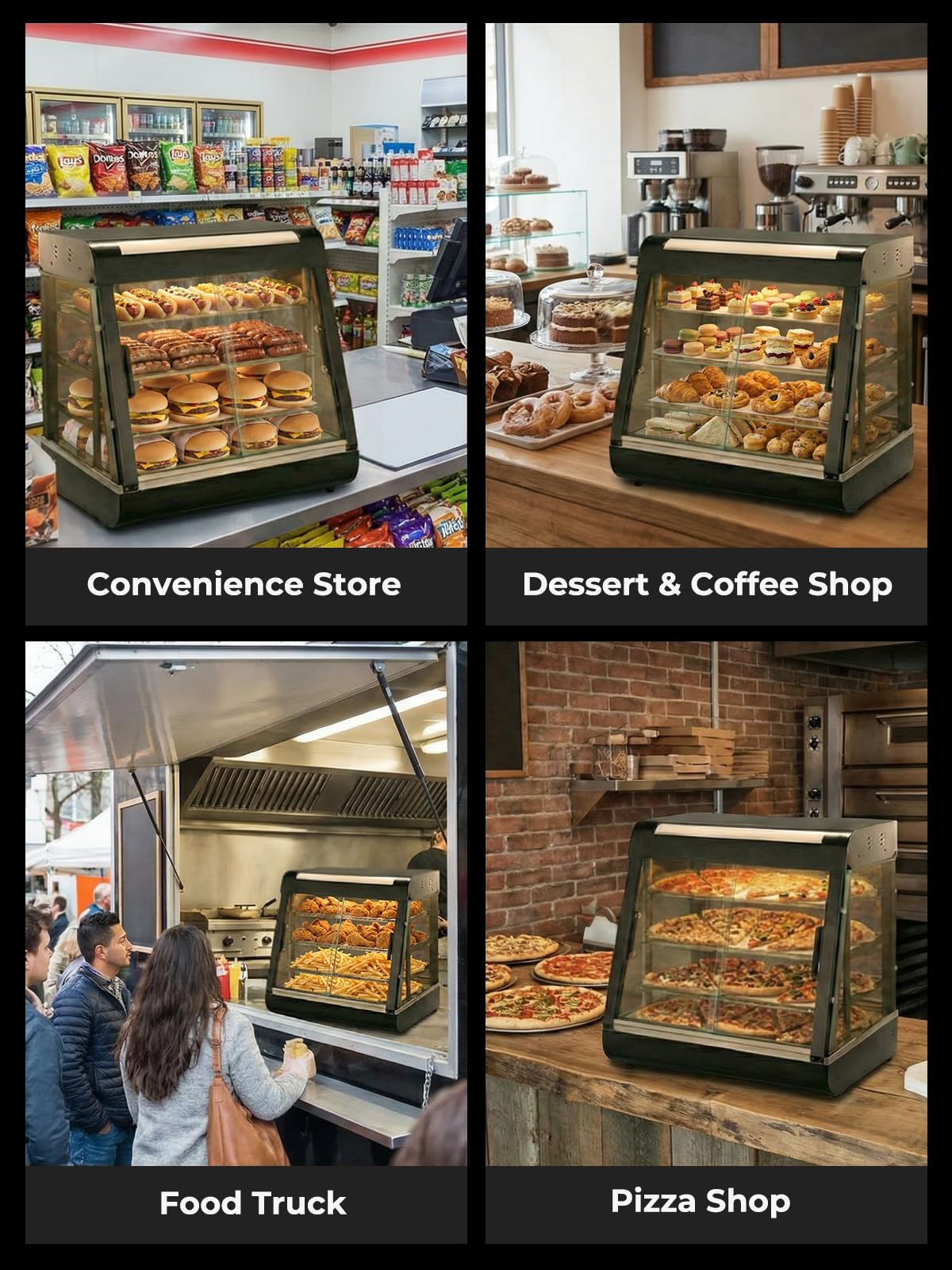 Commercial Food Warmer 26", 3-Tier Heated Display Case with Water Tray, 1200W Pizza Pastry Warmer, Adjustable Thermostat 86-185°F, LED Lighting, Removable Shelves for Buffet, Bakery, Catering