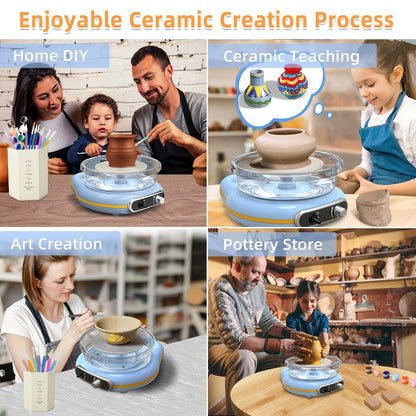 Hitish Mini Pottery Wheel Kit for Kids - 4.7" Turntable Two-Way Rotation Electric Pottery Machine, Adjustable Speed, Low Noise, Clay Wheel DIY Kit for Teens Adults Beginners, Pottery Tools Included