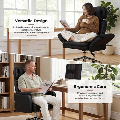 Big and Tall Office Chair - Criss Cross Leather High Back Executive Office Chair with Armrests & Wheels, Ergonomic Computer Gaming Desk Chair for Home, Makeup Vanity & Bedroom, Black, 49.6”H×22”W