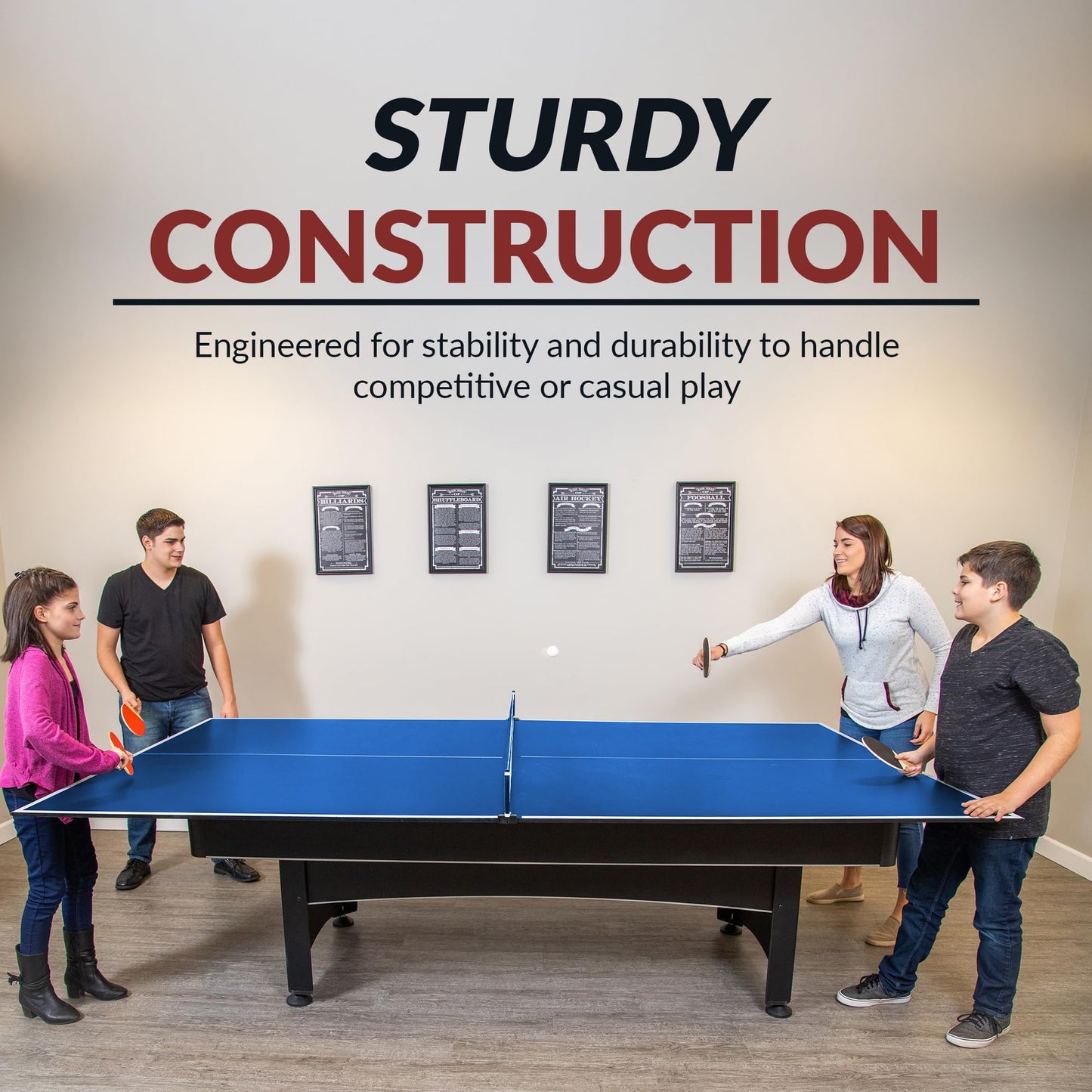 Hathaway 9 ft Quick Set Table Tennis Conversion Top – Regulation Sized, Foldable, Durable Engineered Surface, Protection Pads – Indoor Ping Pong Table Topper for Pool Table w/Net & Posts – Blue