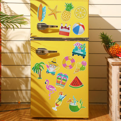 Xuhal 16 Pcs Summer Beach Diamond Painting Fridge Magnets Kit Tropical Hawaiian Diamond Art Magnets for Refrigerator Flamingos Beach DIY Fridge Magnetic Sticker for Adults Crafts Home Decor Gifts