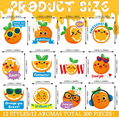 Jetec 300 Pcs Scratch and Sniff Sticker for Kids Scented Motivational Stickers Reward Teacher Incentive Positive Supplies for Student Classroom School Graduation(Orange)